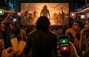 Toxic Review: Yash की फिल्म पर बंटा इंटरनेट, दमदार ओपनिंग या बड़ी निराशा? Toxic फिल्म पर दर्शकों की मिली-जुली प्रतिक्रिया का प्रतीकात्मक AI-जनित चित्र